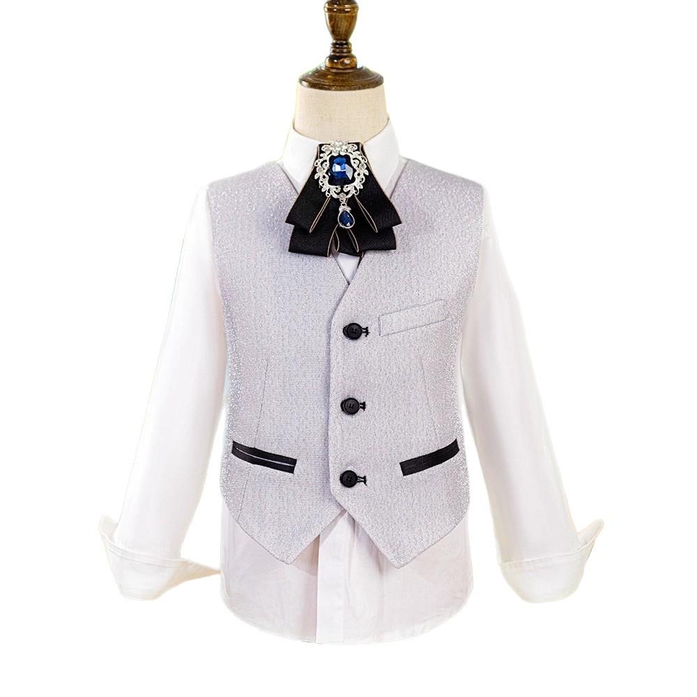 Boys' Silver Sequin Suit Set - Performance & Ceremony Outfit