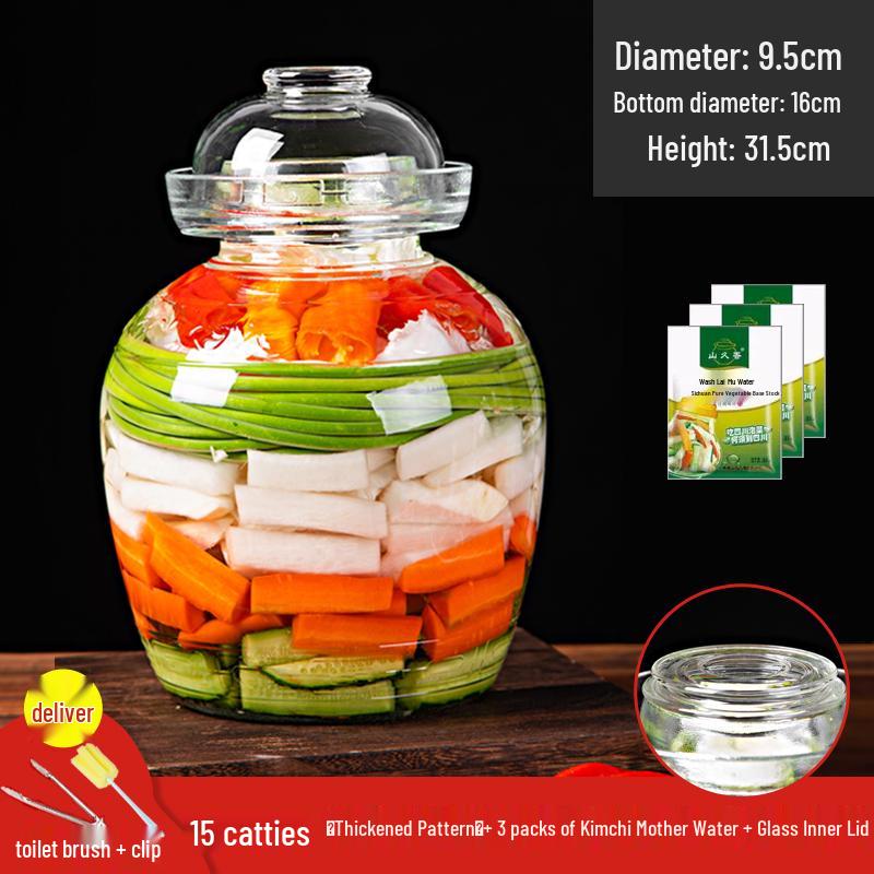 Verdicktes Glas-Gurkenglas mit Innendeckel für Sauerkraut, Kimchi und eingelegtes Gemüse