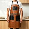 Leather Barber Apron With Adjustable Neck Strap Multiple Pockets Waterproof Oil Resistant Unisex Work Kitchen BBQ Salon