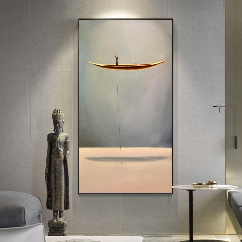 Barco dorado abstracto creativo Lonely Thinker lienzo pintura carteles e impresiones imágenes artísticas de pared para decoración de Cuadros de sala de estar