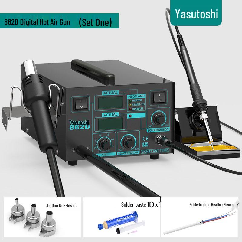 Anli Xin 862D Dual Display Hot Air Gun & Soldering Iron Set, Temperature-Controlled Desoldering Station