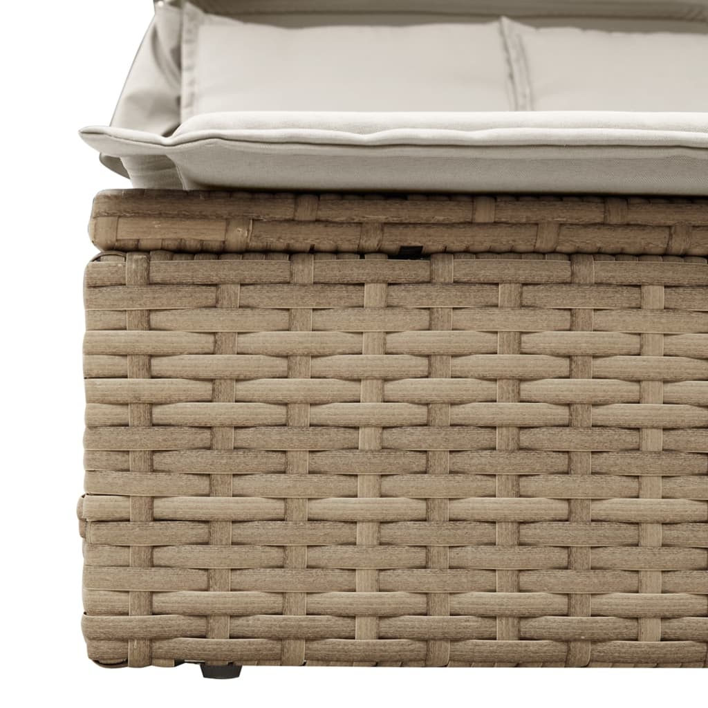Double Sun Lounger with Canopy and Cushions Beige Poly Rattan