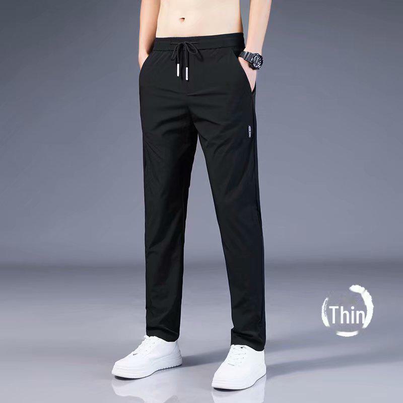 Men's Quick-Drying Elastic Ice Silk Straight Pants - Summer Breathable & Loose Fit