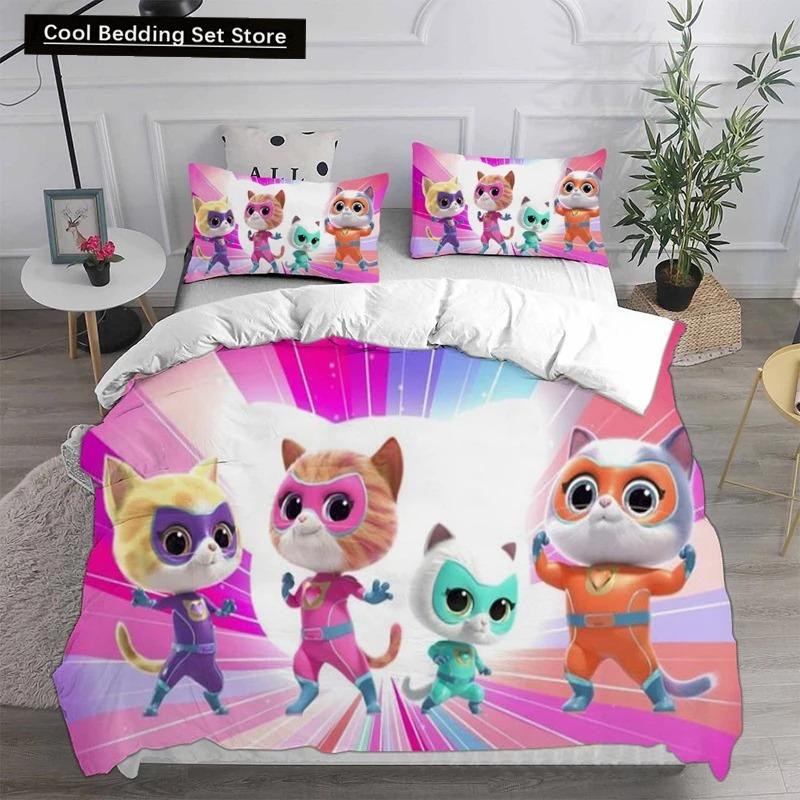 Anime Super Kitties Ložní soupravy Přikrývka Prošívaná přikrývka Přehoz na postel Povlak na přikrývku Povlak na polštář 2-3dílné sady Dětská Dospělá velikost Domácí textil
