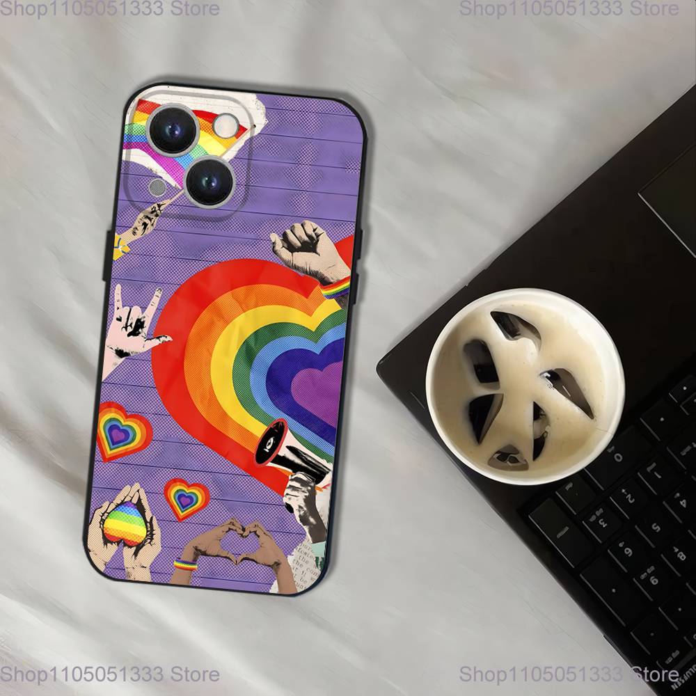 L-Lesbian LGBT Rainbow Pride Phone Case For iPhone 17,16,15,14,13,12,11,Pro,XS,Max,XR,Plus,E,SE4,Mini Black Soft Cover