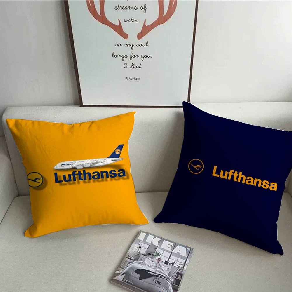 L-Lufthansa German Airlines Poszewka na poduszkę Krótki plusz Dwustronny nadruk Kwadratowe poszewki na poduszki dekoracyjne na sofę do domu