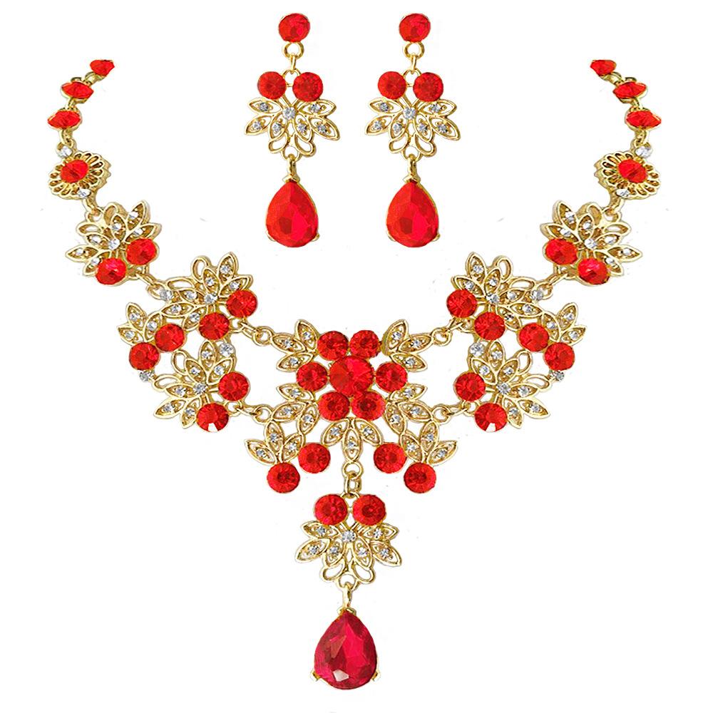 DIEZI Luxury Wedding Bridal Purple Pink Crystal Necklace Earrings Jewelry Sets For Women Fashion Water Drop Rhinestone Jewelry