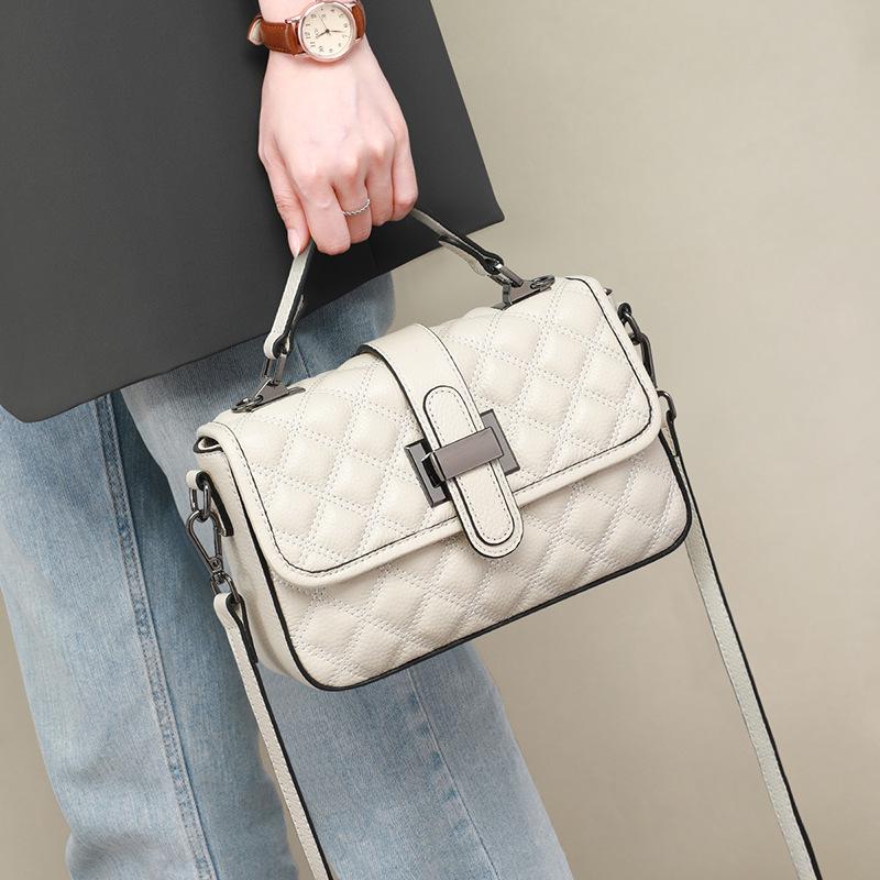 2026 Summer Genuine Leather Women's Crossbody & Shoulder Bag - Hot Selling Diamond Lattice Small Square Handbag