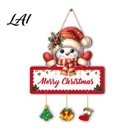 Christmas Gift for Friends Winter Wooden Hanging Sign Elk Snowman Decorative Plaque Indoor Festive Wall Crafts Door Sign Holiday Party Home