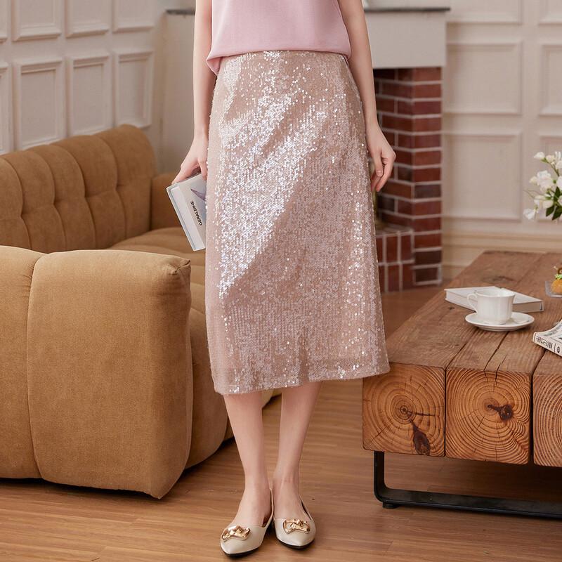 Elegant Shimmer Sequin Long Skirt XL