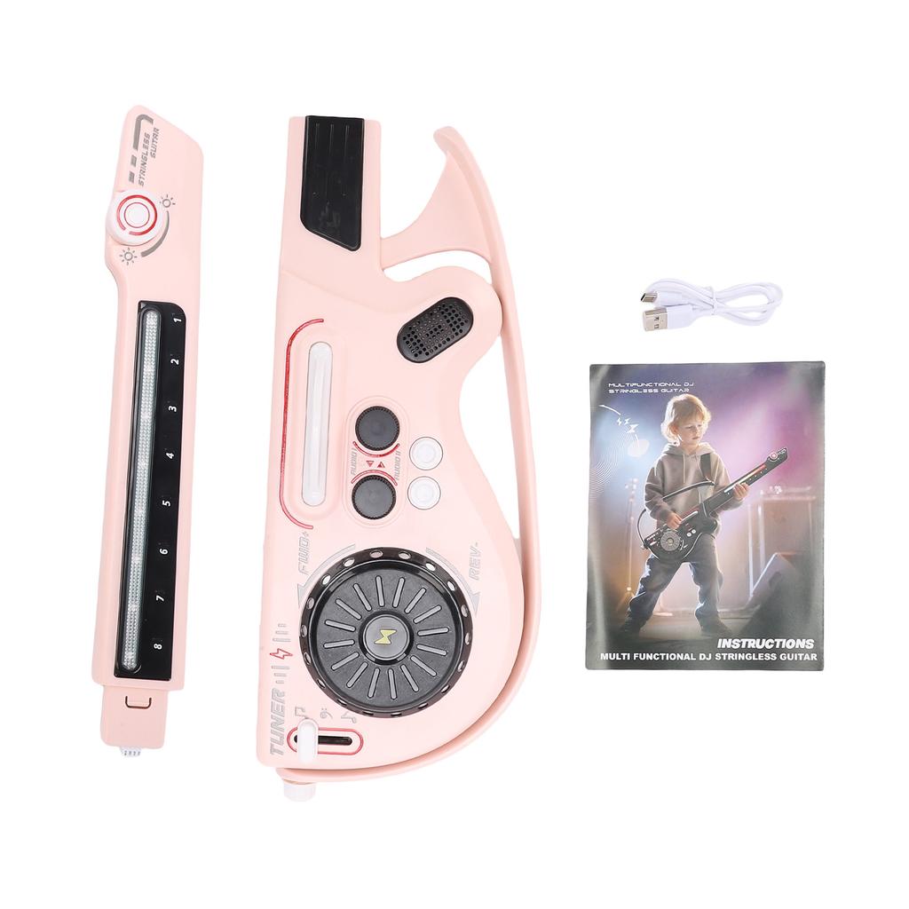 Smart Guitar DJ Controller with LED Lights BT 5.0 Rechargeable Bass Folding Portable Stringless Guitar Music Instrument for Kids
