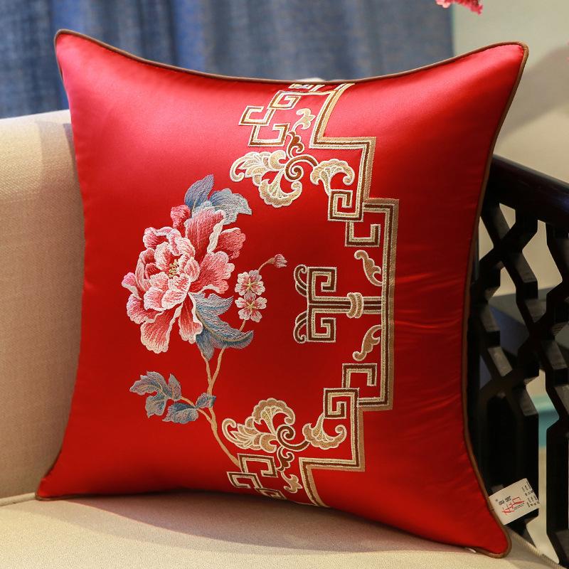 2025 Classical Bedside Backrest Waist Pillowcase Chinese Style Embroidery Pillowcase Flower Bird Living Room Sofa Cushion Cover