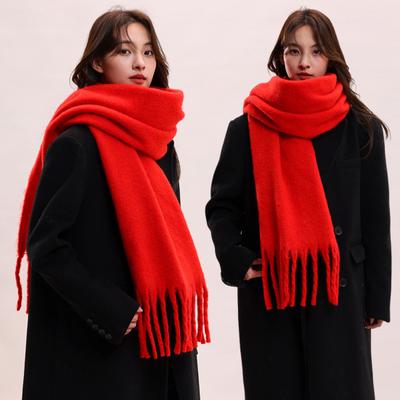 Women Scarf Solid Color Tassel Hem Long Scarf French Style Soft Imitation Mohair Fabric Winter Shawl Scarf