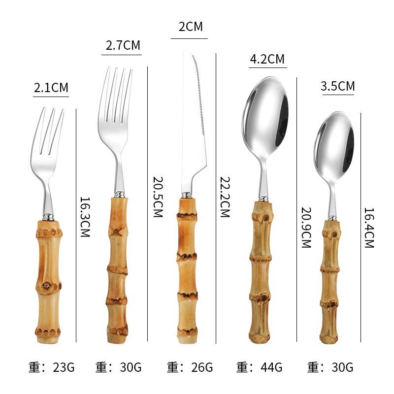 

Набор столовых приборов из бамбука из нержавеющей стали, набор столовых приборов в стиле вестерн, нож, вилка, ложка, столовая посуда, нож для стейка, кухонная утварь, ресторан