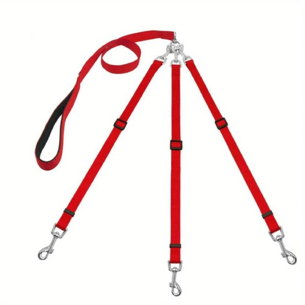 

Прочный нейлоновый поводок для собаки 3-в-1 с мягкой ручкой для прогулок на открытом воздухе, путешествий на машине, походов и кемпинга - Трехсторонний поводок для питомца красный
