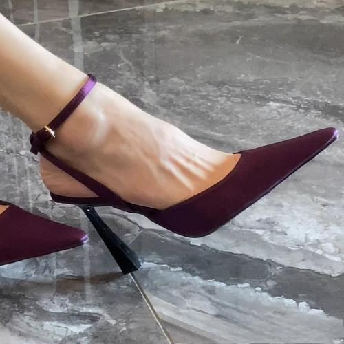 Purple French Pointed Stiletto Heels Women Sexy One Strap Open Back Sandals