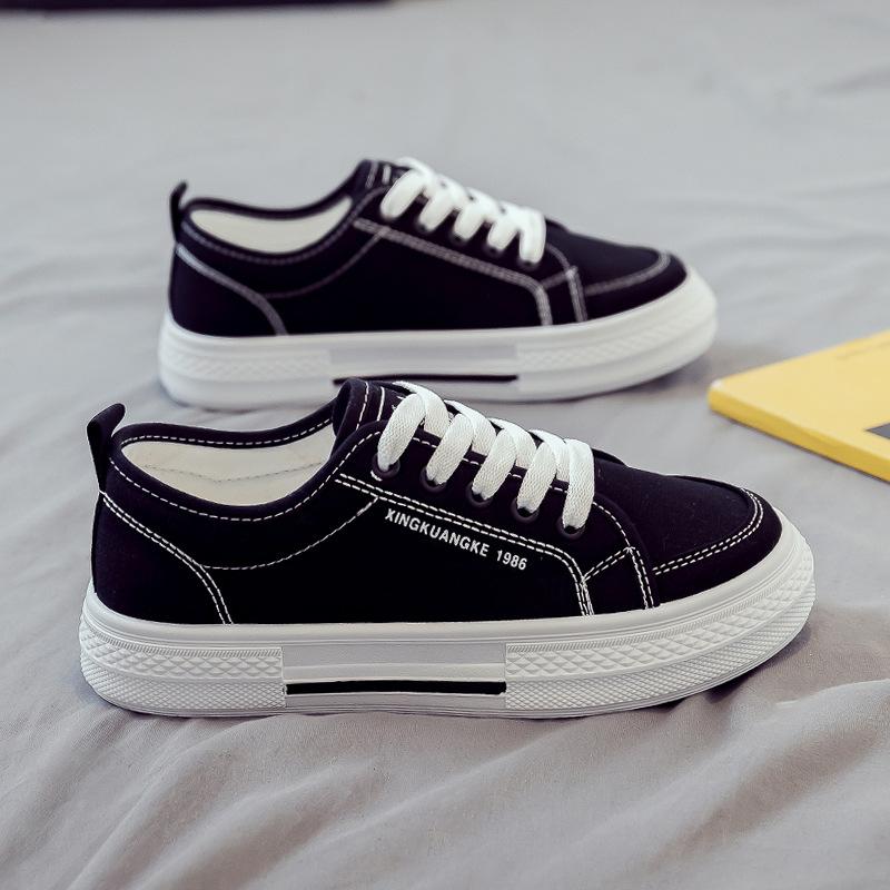 Spring and autumn new canvas shoes women's versatile flat-soled white shoes breathable student cloth shoes women's shoes autumn models