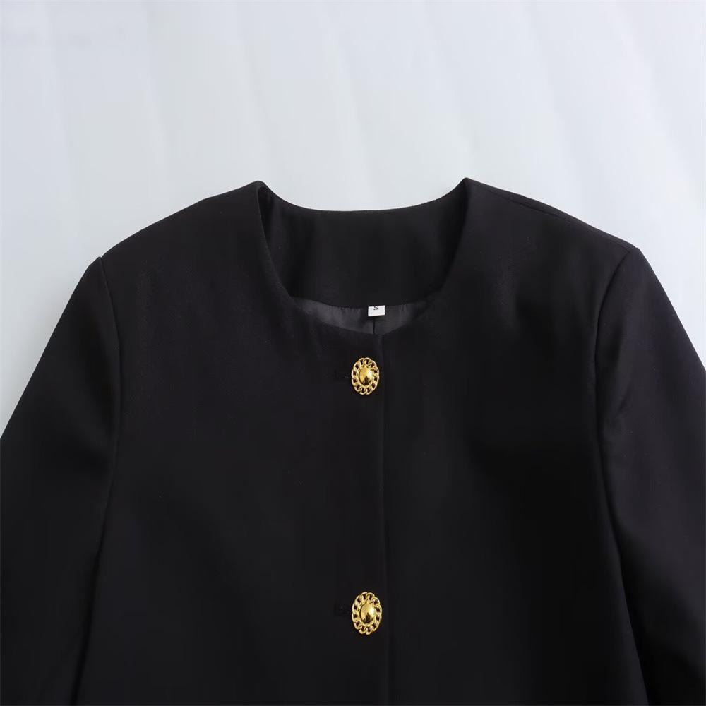 European and American autumn new women's commuter versatile long-sleeve gold button short jacket