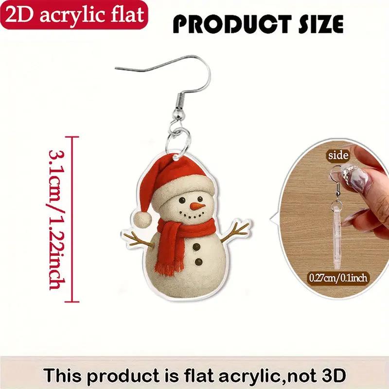 Festive Snowman Earrings: Flat Acrylic with Christmas Hat Design