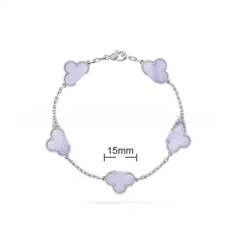 15MMHigh-quality Four-leaf Clover Five-flower Bracelet for Women 18k Natural White Mother-of-pearl and Red Chalcedony Bracelet