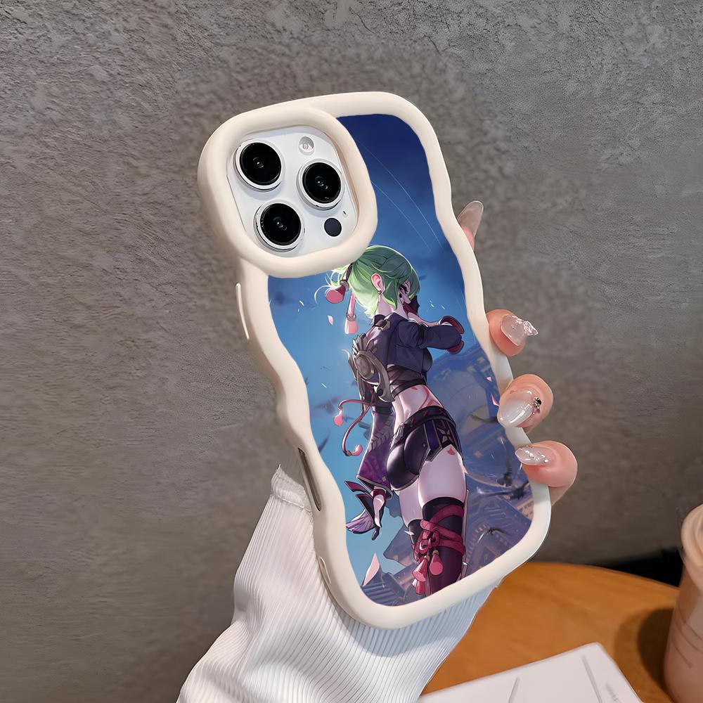 Spiel GI Kuki Shinobu Handyhülle für iPhone 17 16 15 14 13 12 11 Air Pro Max Plus Wellige Kante TPU Bunte Hülle Smartphone