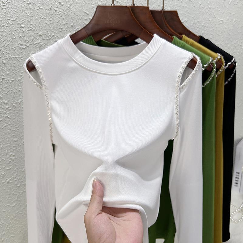 Crew neck long-sleeved women's clothing trendy new Woodale high-quality black bottoming shirt women's spring and summer outer wear
