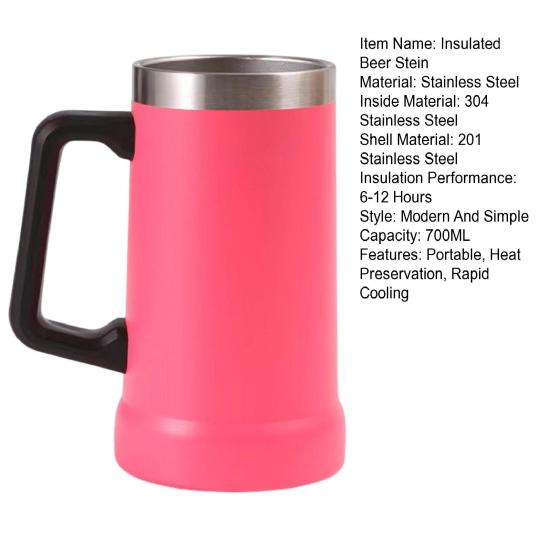 Boccale Da Birra In Acciaio Inox KooK - Isolato Sottovuoto, Doppia Parete - Capacità 670ml, Colore Terracotta Scuro - Infrangibile Per Picnic E Regali