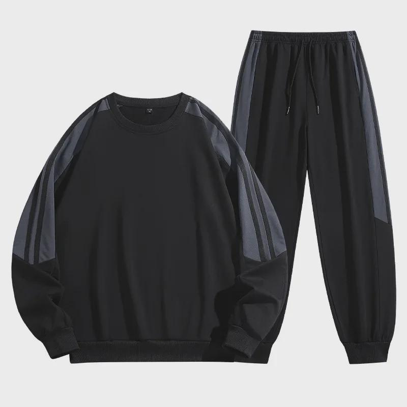 Męski modny dwuczęściowy dres sportowy w paski - Casualowy okrągły dekolt