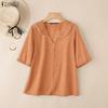 ZANZEA Damen Lässig V-Ausschnitt Locker Sommer Halbarm Bluse