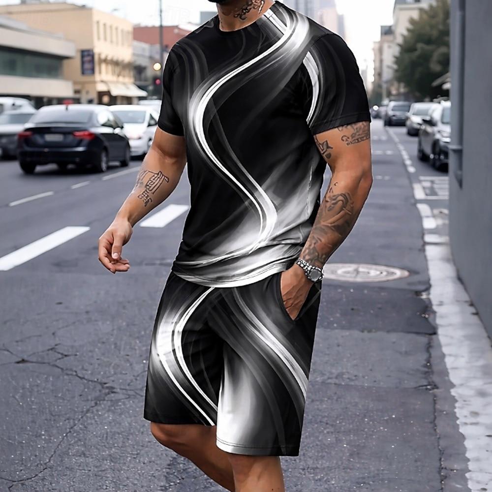 

Men s Tees sets Summer Tops Short Sleeve Short Pants Crew Neck Sport Casual Trendy Daily Vacation Going out Summer S