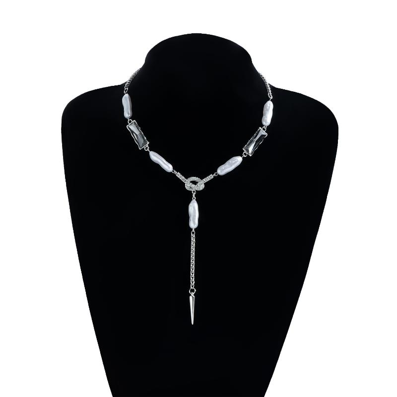 Pearl Square Black  Irregular Y-Shaped Necklace Trend Punk Sweater Chain Jewelry Accessories Gift 1pc
