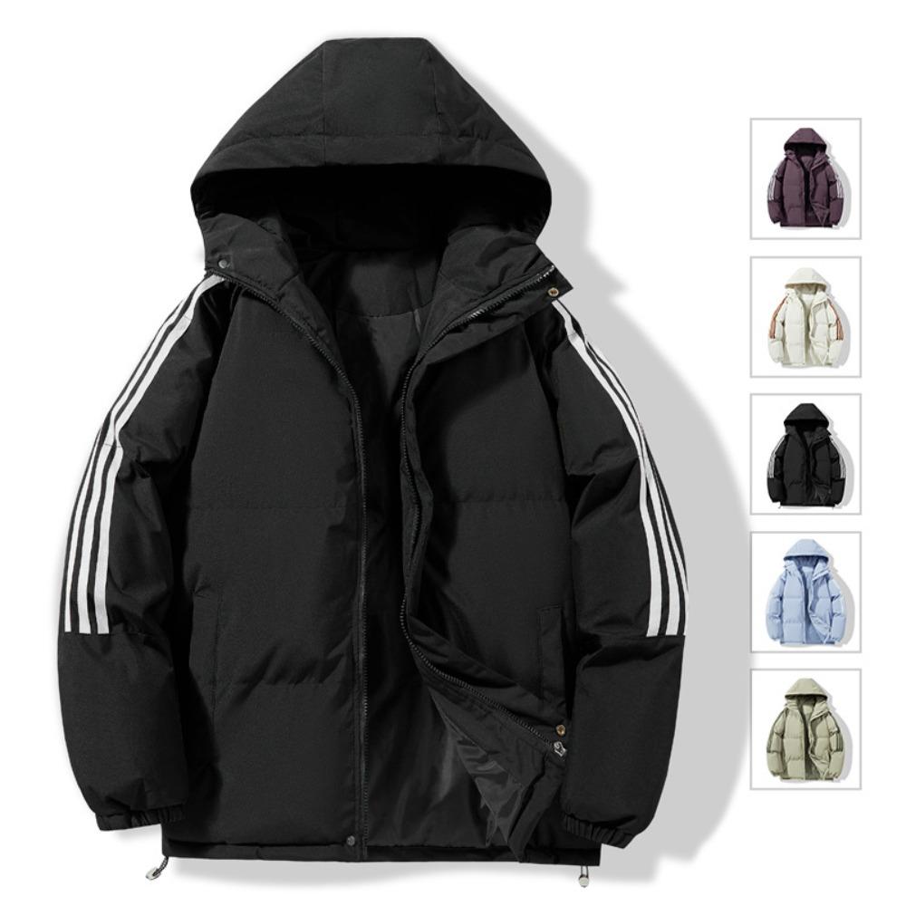 New winter hooded men's cotton clothes thickened warm cotton-padded clothes couple three-stripe fashion casual jacket