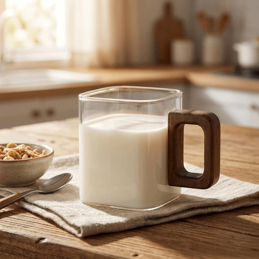 Thicken Glass Coffee Mug Wooden Handle Teacup Stylish Latte Mug Home Use