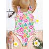 Girls One Piece Swimsuit Cute Cartoon Colorful Flower Print Sleeveless Swimwear Kids Summer Beach Bathing Suit