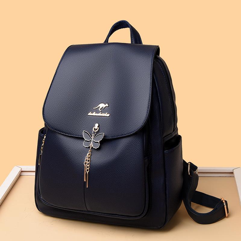 Schoolbag Kangaroo Backpack Women's New Trendy Fashion Versatile Soft Leather Bag Large Capacity Mommy Backpack Women's Bag Wholesale
