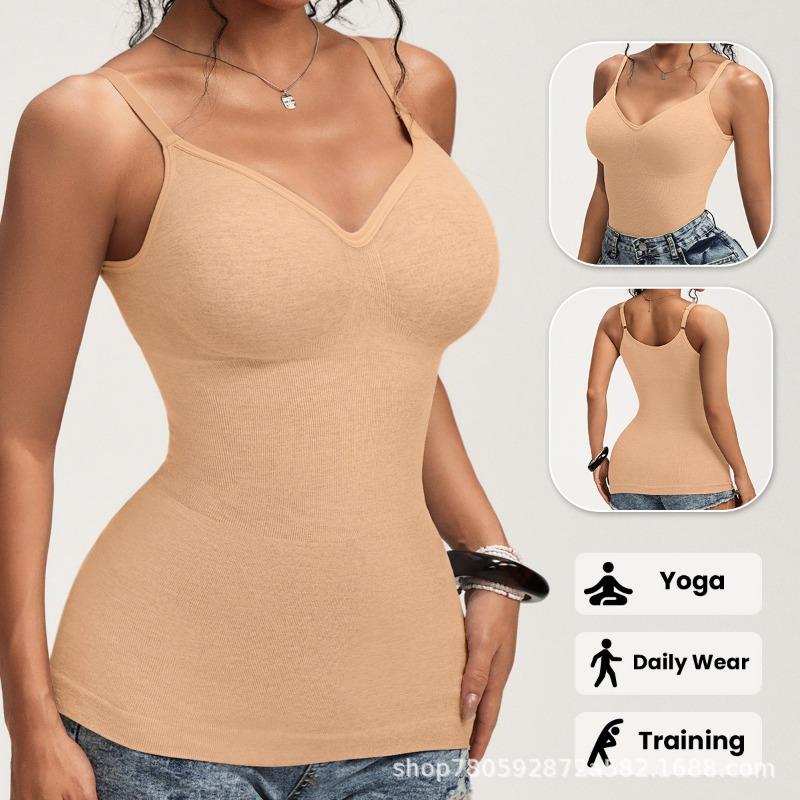 Women's White Seamless Shaping Camisole Deep V Neck Tummy Control Shapewear Tank Top