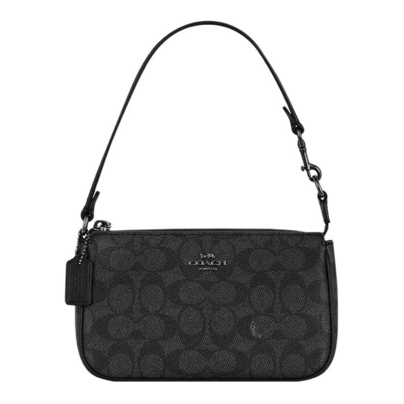 COACH Nolita 19 Brand Logo Printed Zipper Closure PVC Mahjong Bag Shoulder Bag Small Women s Dark Gray серый