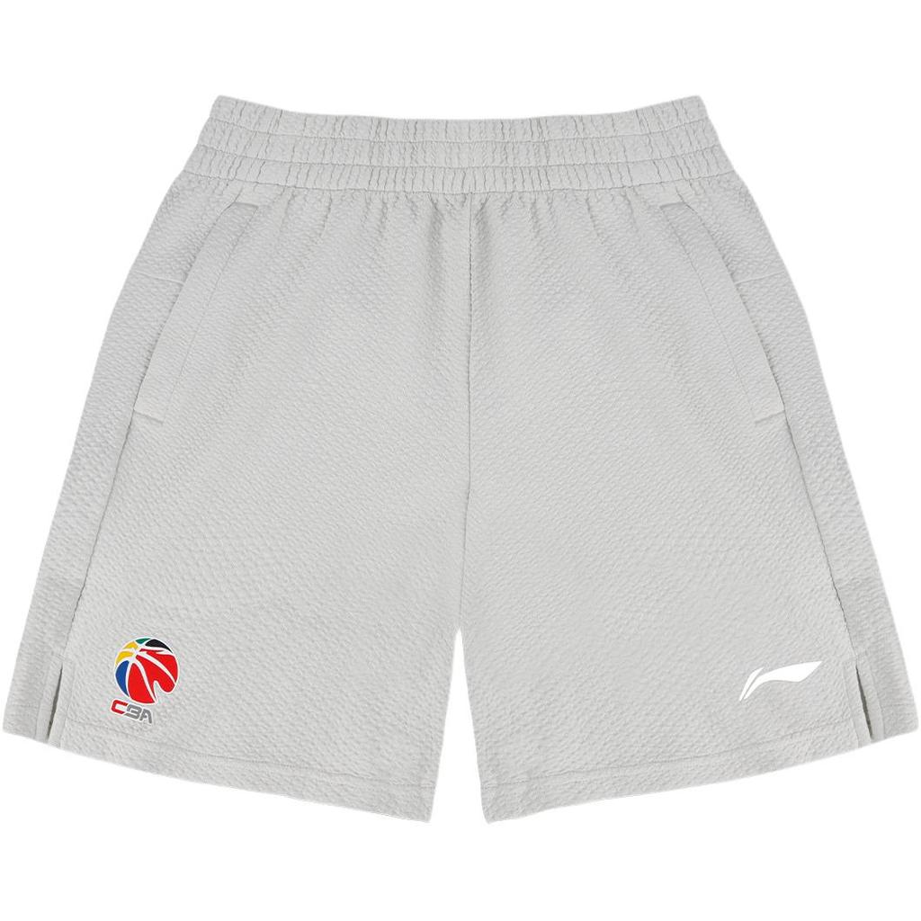 Li Ning CBA Summer Breathable Sweat-Absorbing Cotton Loose Basketball Training Shorts Unisex Shorts White-Birch-Gray AKSV833-2