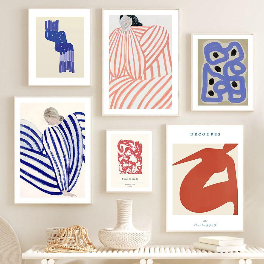 Abstract Minimalist Gallery Painting Wall Art Canvas, Curve Line Girl, Nordic Posters and Prints, Pictures for Living Room Decor