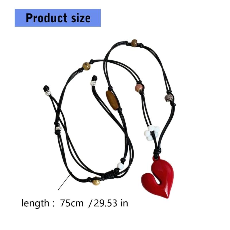 Irregular Love Heart Flower Beaded Pendant Necklace Adjustable Length Neckchain For Women Enamel Craft Jewelry