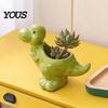 Small Plant Holder for Office Ceramic Dinosaur Planter, Cartoon Flower Pot with Drainage Hole, Cute Animal Dino Succulents, Indoor Outdoor Home