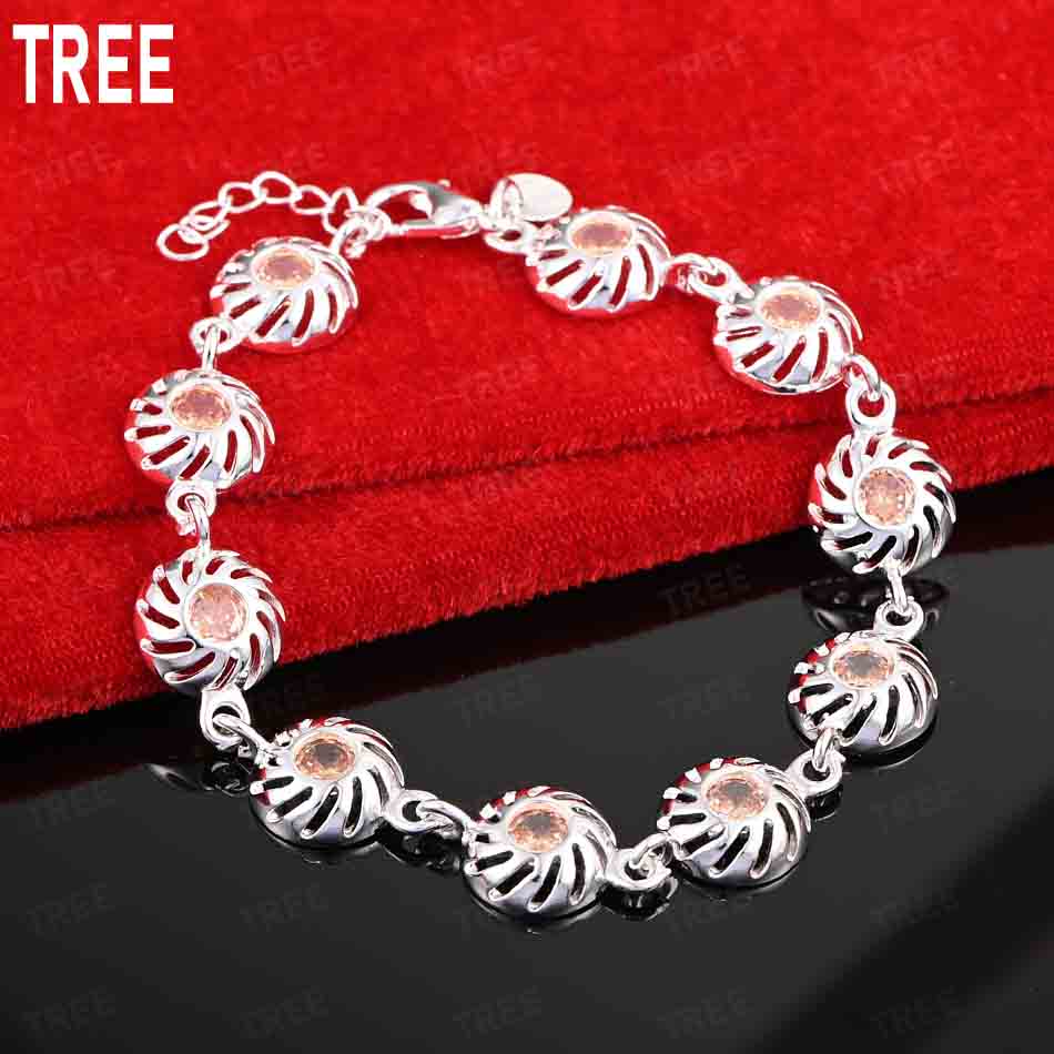 925 Sterling Silver Zircon Side Chain Beautiful Bracelet Gift Jewelry 20CM
