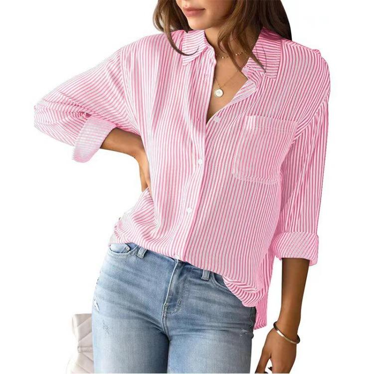 Women's Casual Loose Long Sleeve Striped Cardigan Shirt New