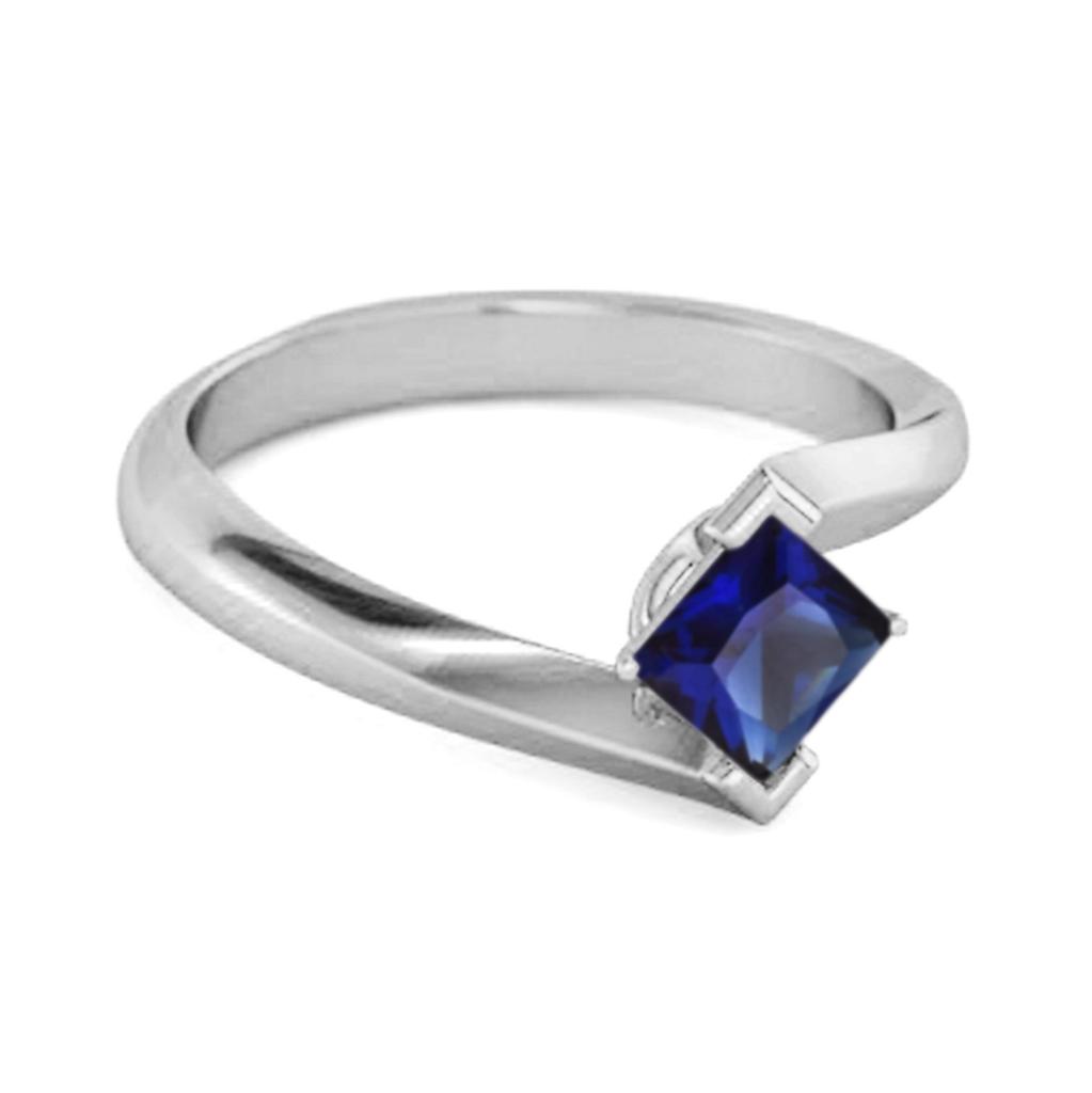 Blue Sapphire Bypass Solitaire Ring - 925  Sterling Silver
