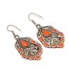 Red Coral Gemstone Earrings Tibetan Handmade Nepali Vintage Jewelry 2.4" NE 5534