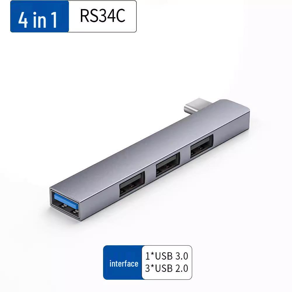 Cross-Border USB-C Aluminum 4-Port USB 3.0 Splitter Hub with Side Insert Design