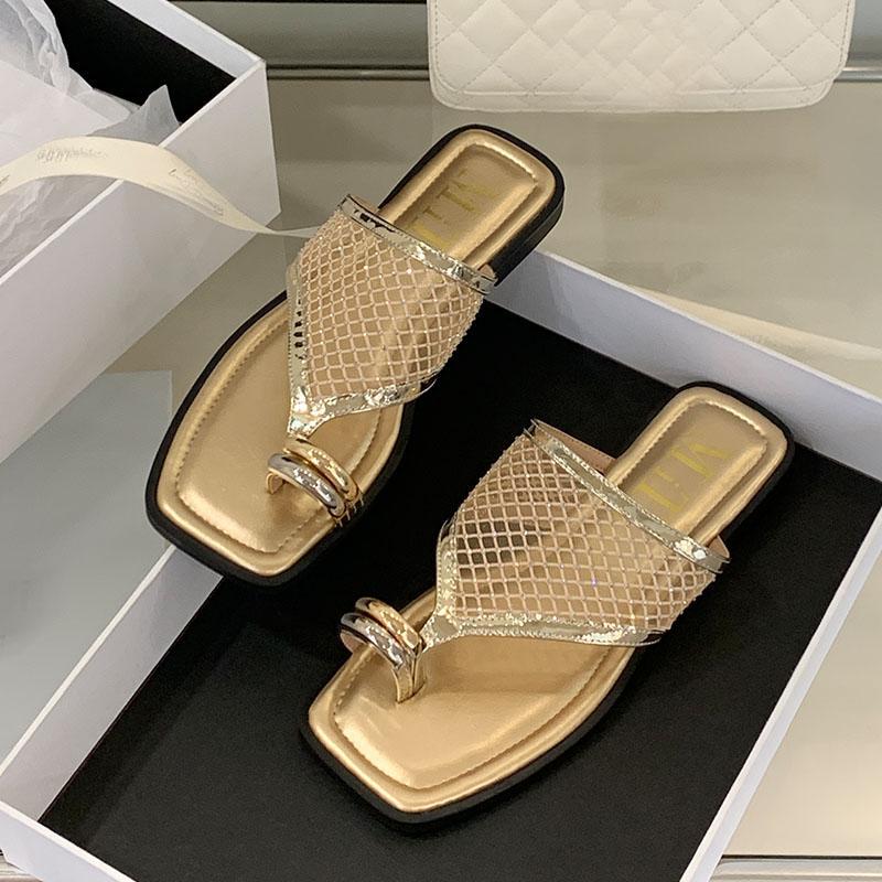 Fashion Fashion Metal Ladies Flats Slippers Sandals Shoes New In Summer Beach Slides Women Flats Slippers Shoes Female Flip flops