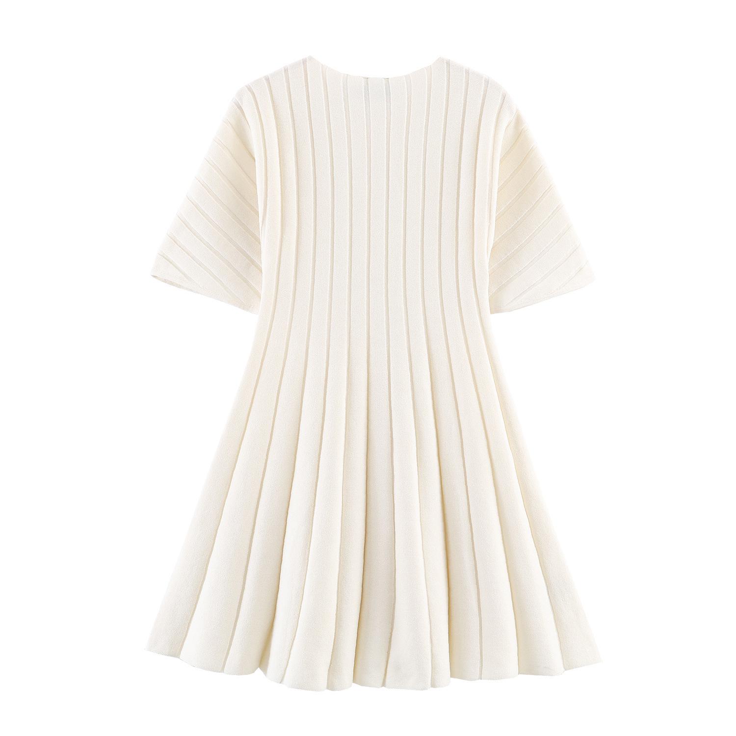Spring 2026 Women s Light Luxury Fashion Puff Sleeve Ribbed Knit Short Dress Medium