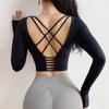Sutiã esportivo sexy oculto feminino fitness manga comprida roupa íntima blusa push up yoga crop top corrida academia camisa inverno roupa esportiva