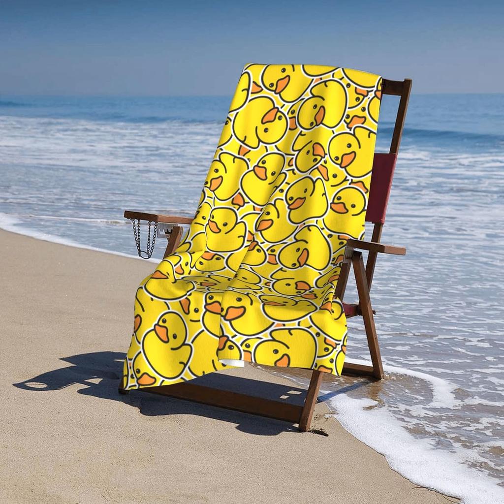 WIBUE Yellow Rubber Duck Microfiber Oversized Beach Towel, Lightweight Quick Dry Sandproof Towels 60”x30” for Swim Pool Yoga Gym Camping, Beach